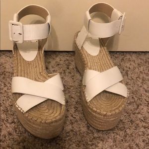 Marc Fisher White Leather Espadrille Wedges